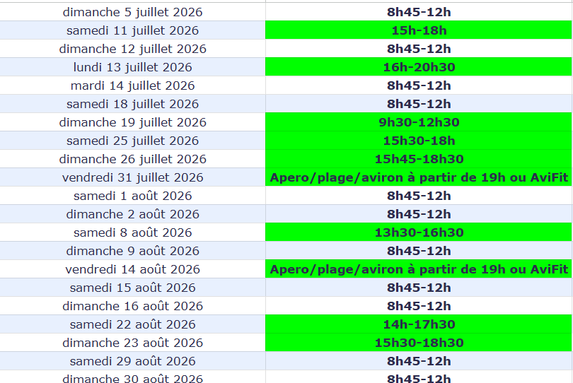Horaires du club pendant les vacances d&rsquo;été 2026